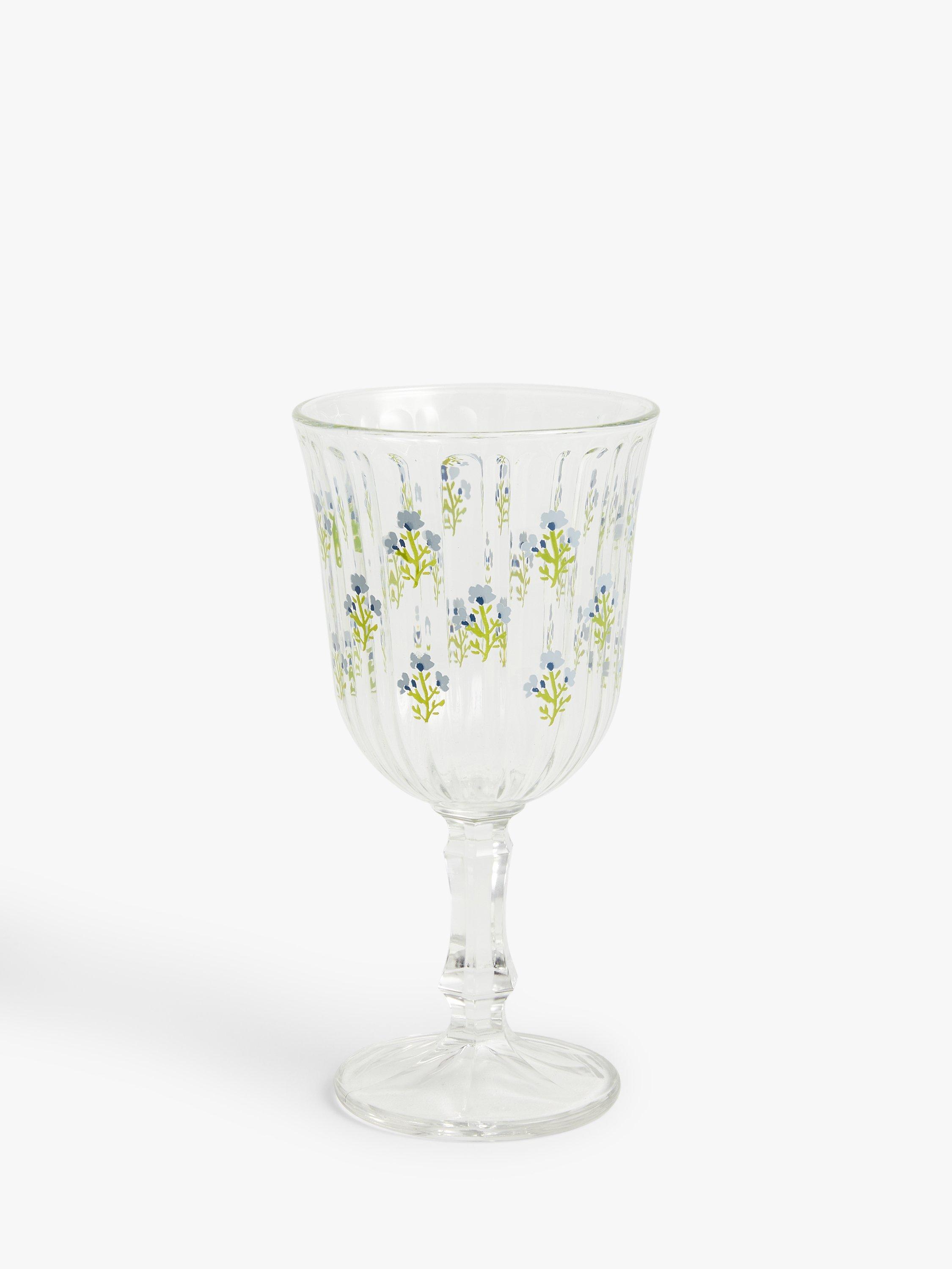 John Lewis Flower Sprigs Wine Glass, 250ml, Green/Clear