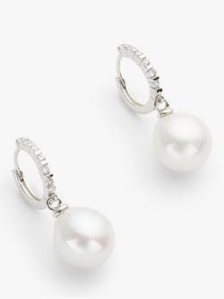 Lido Cubic Zirconia Freshwater Pearl Huggie Hoop Earrings, Silver, Silver