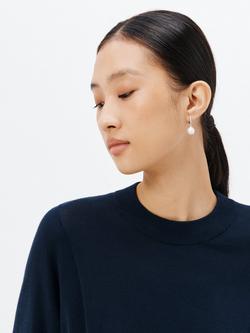 Lido Cubic Zirconia Freshwater Pearl Huggie Hoop Earrings, Silver - view 2, Silver