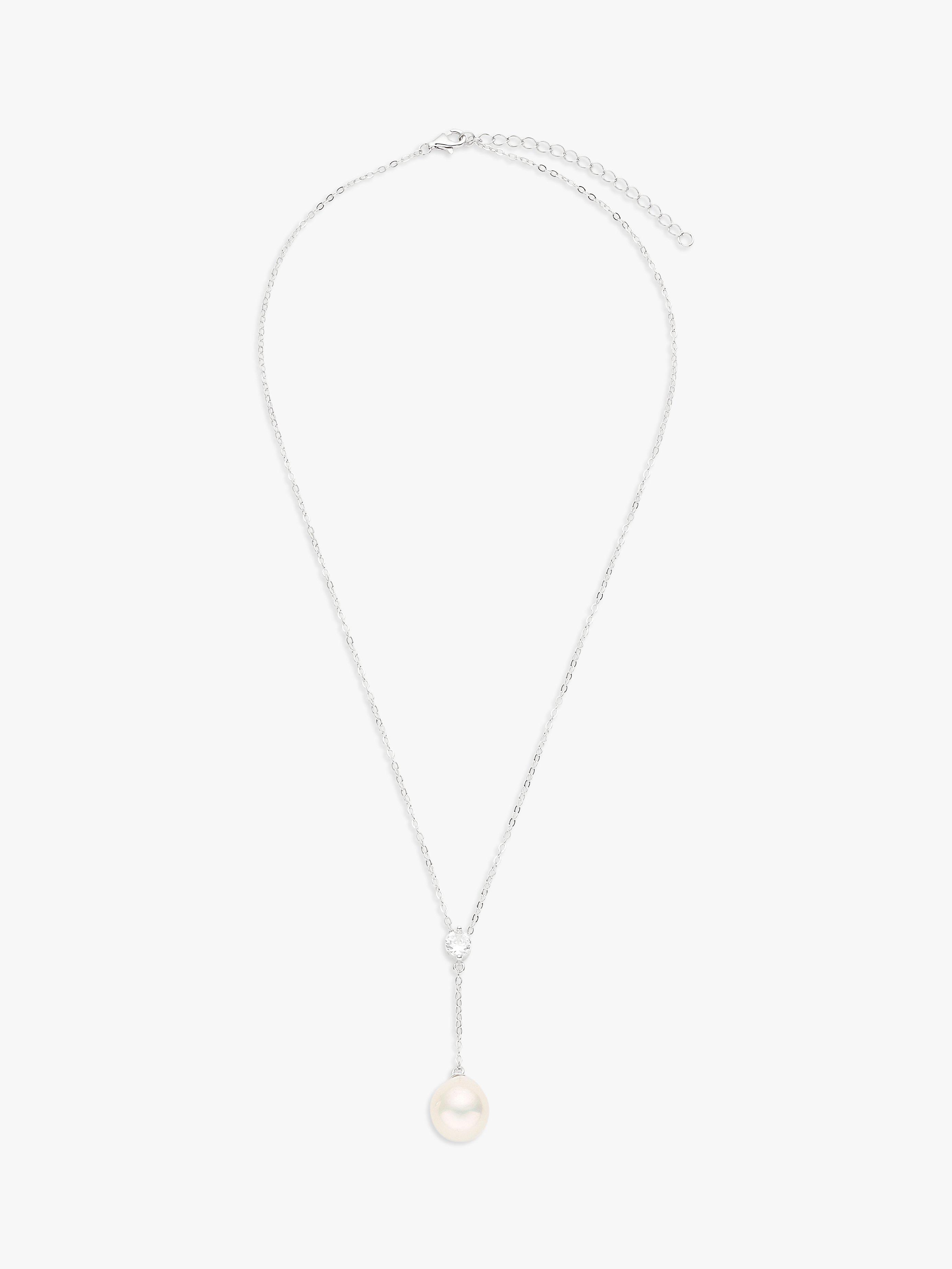 Product image 2 of 4, which shows Lido Freshwater Pearl and Cubic Zirconia Y Pendant Necklace, Silver/Cream