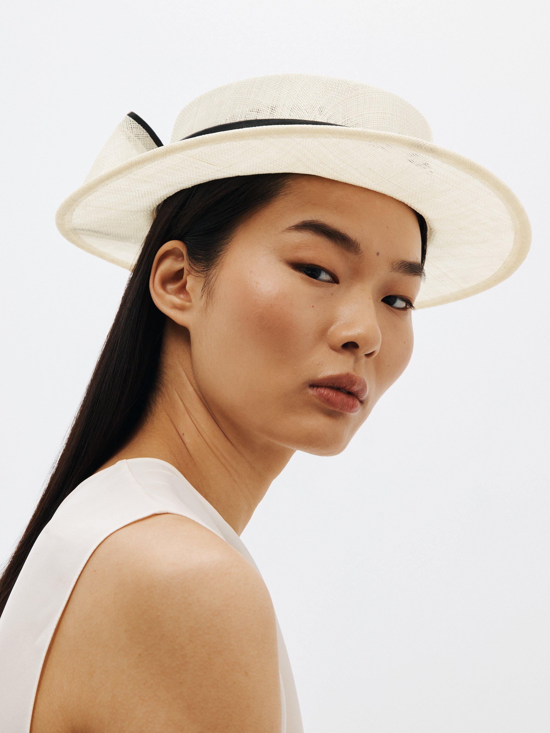 John Lewis Sutton Boater Occasion Hat, Ivory/Black