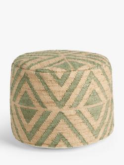 John Lewis Faux Jute Outdoor Chevron Pouffe, Green