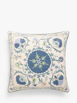 John Lewis Suzani Floral Cushion, Ultramarine