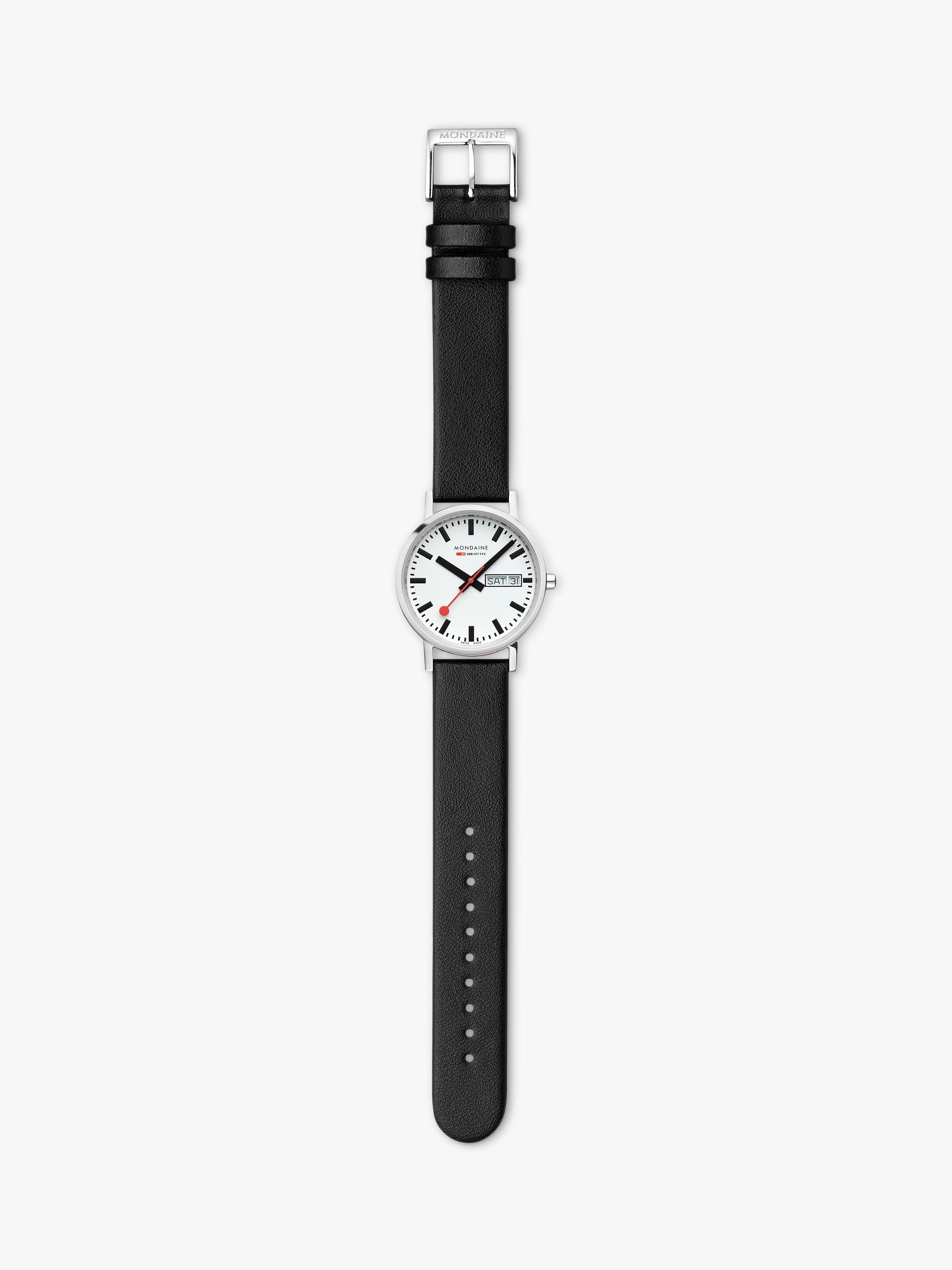 Mondaine A667.30314.11SBBV Unisex SBB Classic Day Date Vegan Leather Strap Watch Black White