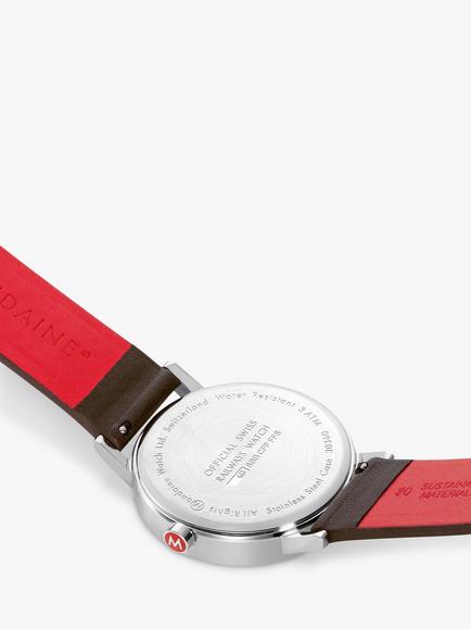 Mondaine A660.30360.11SBGV Men's SBB 40mm Classic Vegan Leather Strap Watch, Brown/White - view 2, Brown/White