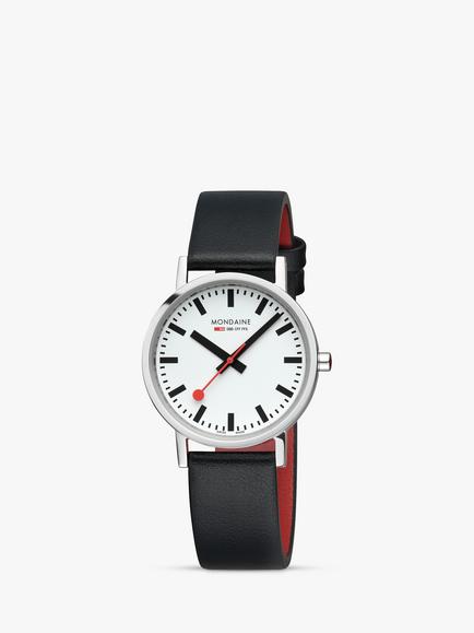 Mondaine A660.30314.11SBBV Unisex SBB Classic Vegan Leather Strap Watch, Black/White, Black/White