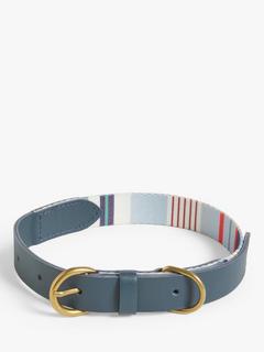 John Lewis Half Stripe Leather Dog Collar, Blue, Small
