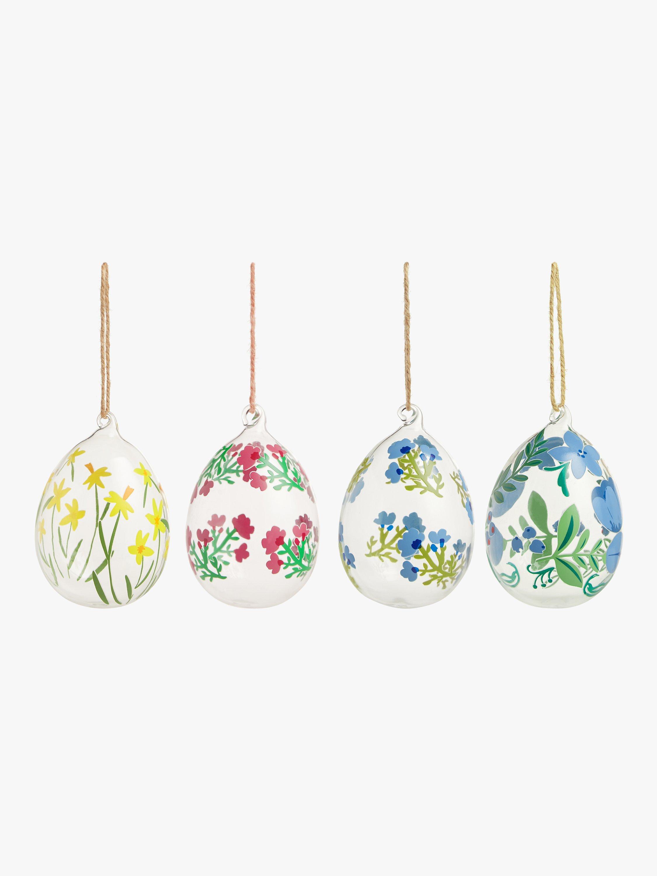 John Lewis Floral Glass Hand Painted Egg Hanging Decoration, Pack of 4