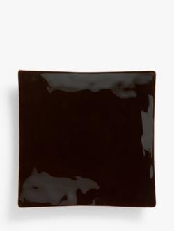 John Lewis Glossy Glaze Stoneware Square Plate, 25cm, Dark Brown, Dark Brown