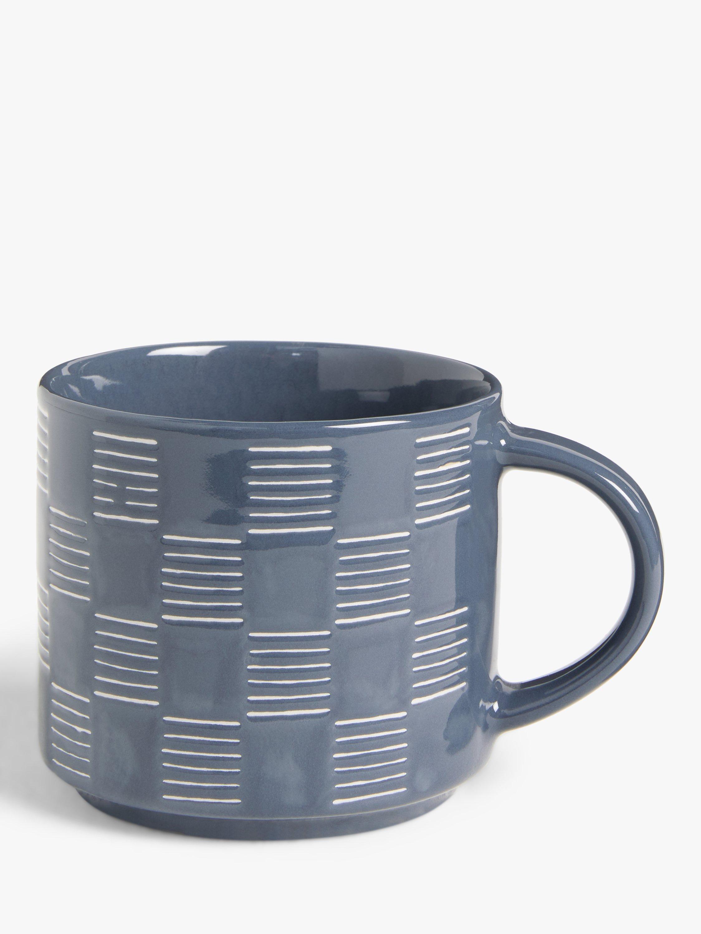 John Lewis ANYDAY Wax Resist Check Stoneware Mug, Grey, 320ml