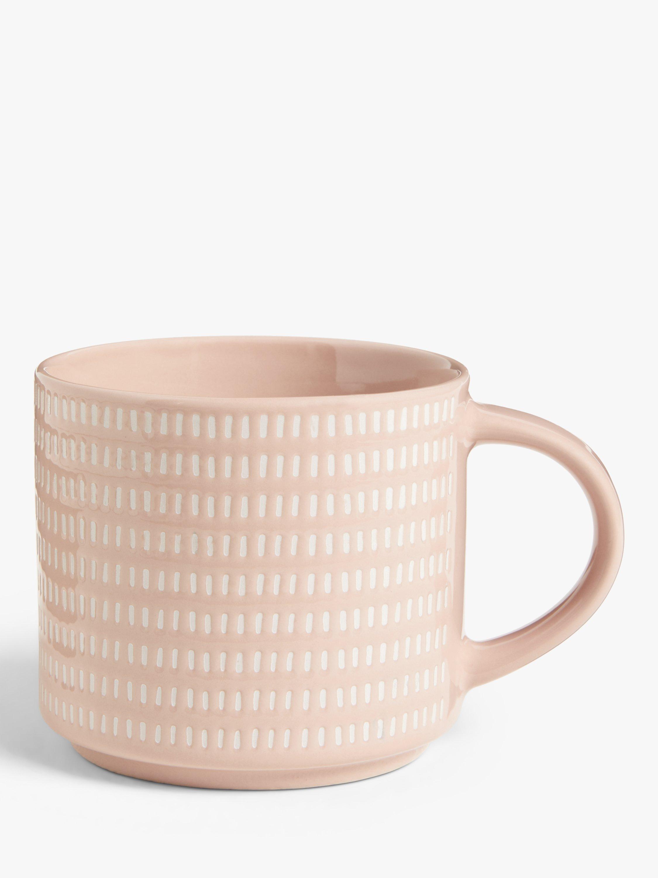 John Lewis ANYDAY Wax Resist Vertical Dash Stoneware Mug, Pink, 320ml
