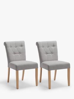 John Lewis Margo Button Back Dining Chair, FSC-Certified (Beech Wood), Brushed Tweed. Set of 2, Light Grey