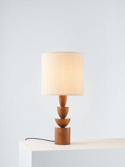 John Lewis Stacked Wooden Table Lamp, Walnut/Gold