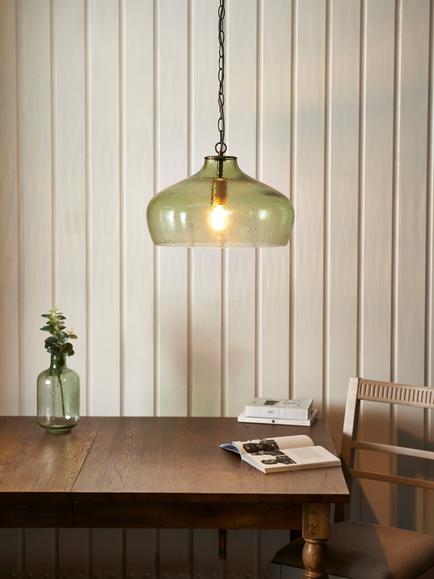 John Lewis Cartmel Textured Glass Pendant Ceiling Light - view 2, Olive