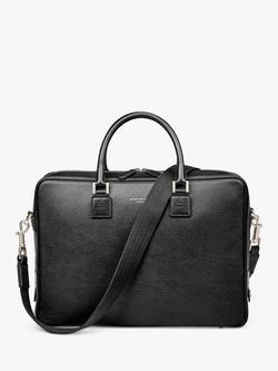 Aspinal of London Mount Street Small Pebble Grain Leather Laptop Bag, Black