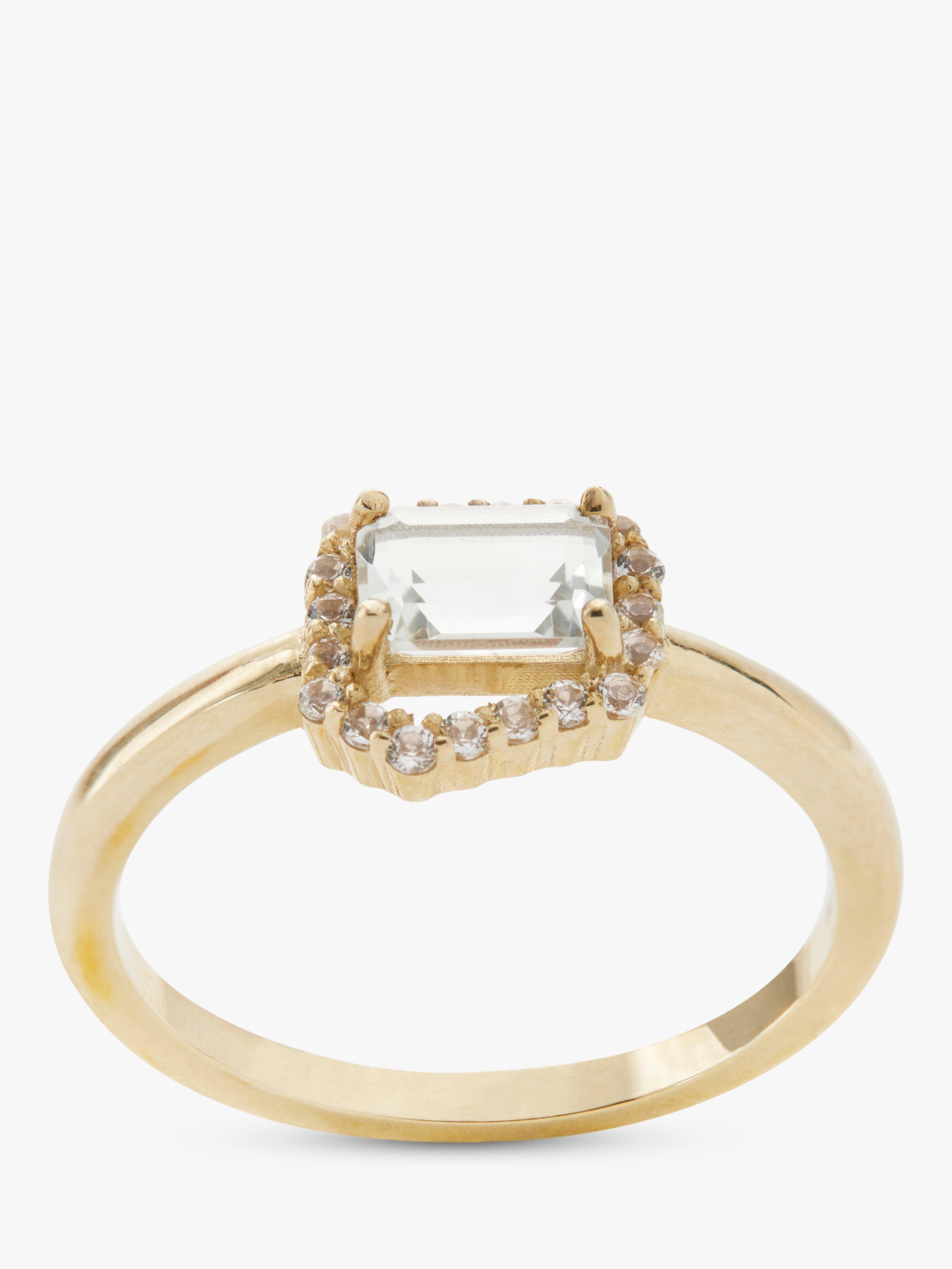 Product image 1 of 9, which shows John Lewis Bright Young Gems Limited Edition 9ct Yellow Gold Green Amethyst & White Topaz Cocktail Ring, Gold, N