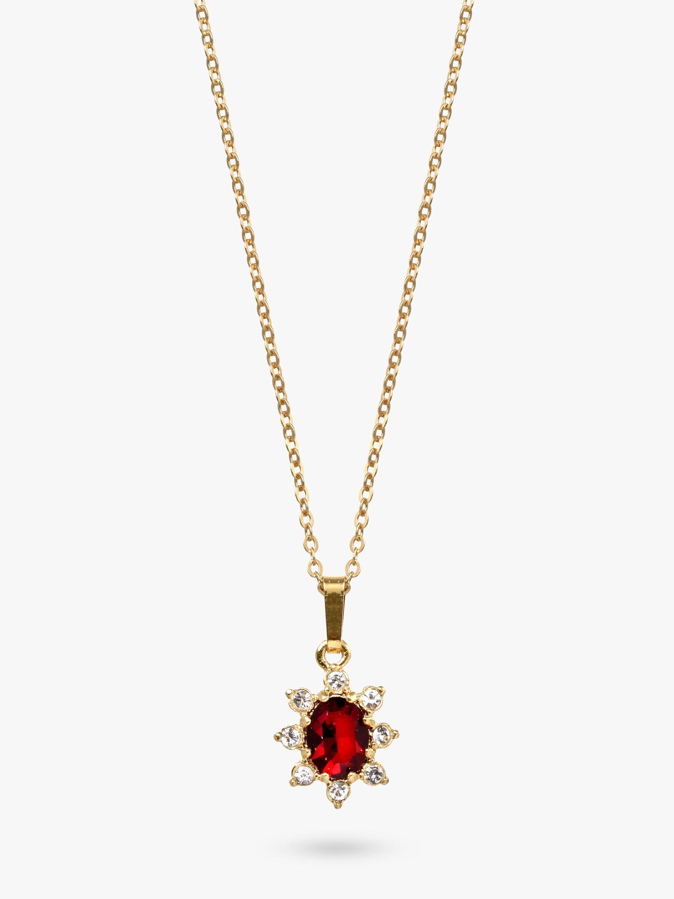 Product image 1 of 2, which shows Eclectica Pre-Loved Georgian Style 18ct Gold Plated Swarovski Crystal Radial Pendant Necklace, Gold/Garnet