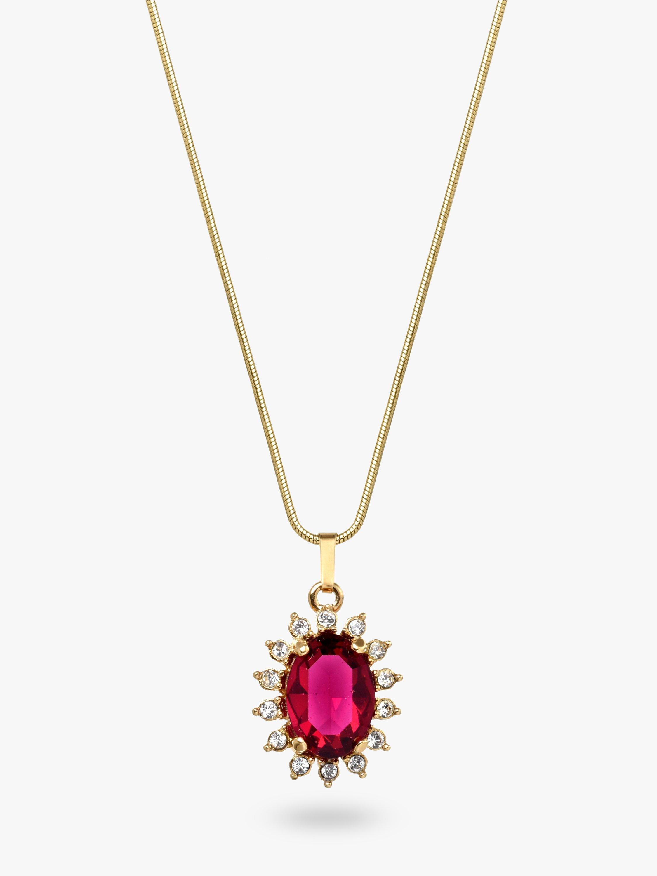 Product image 1 of 3, which shows Eclectica Pre-Loved 18ct Gold Plated Swarovski Crystal Radial Pendant Necklace, Gold/Ruby