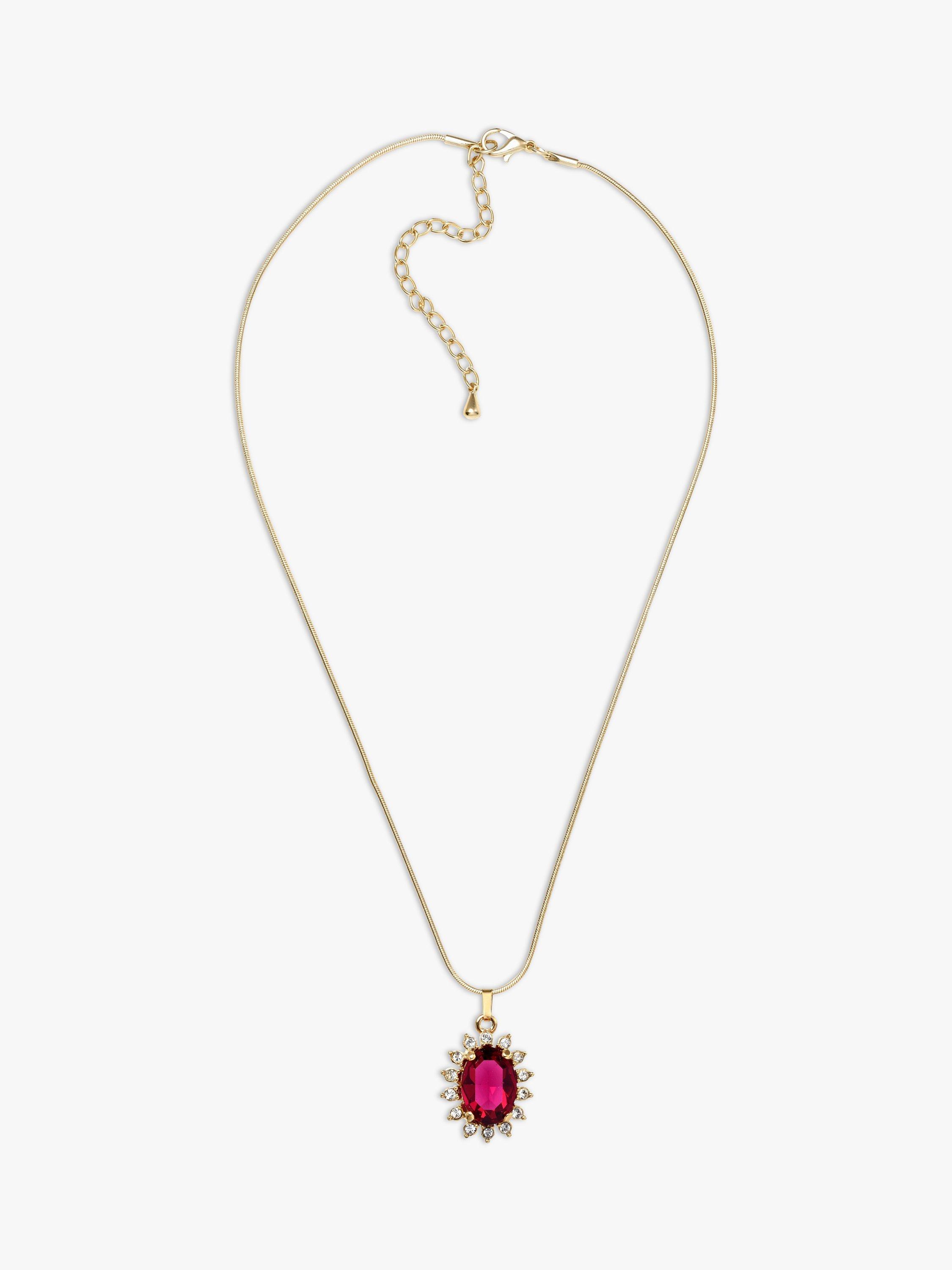 Product image 2 of 3, which shows Eclectica Pre-Loved 18ct Gold Plated Swarovski Crystal Radial Pendant Necklace, Gold/Ruby