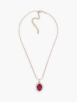 Eclectica Pre-Loved 18ct Gold Plated Swarovski Crystal Radial Pendant Necklace - view 2, Gold/Ruby