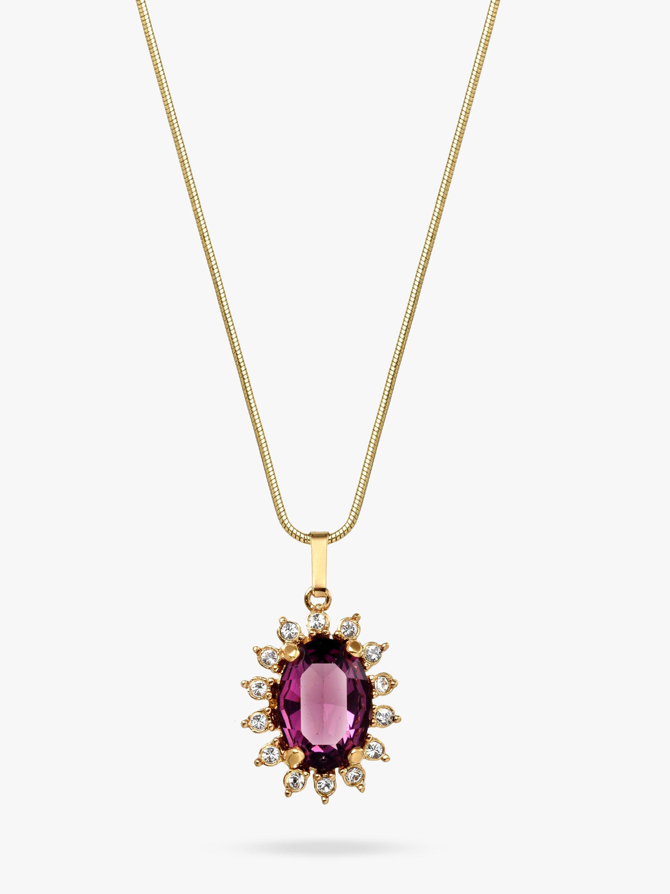 Product image 1 of 3, which shows Eclectica Pre-Loved 18ct Gold Plated Swarovski Crystal Radial Pendant Necklace, Gold/Amethyst