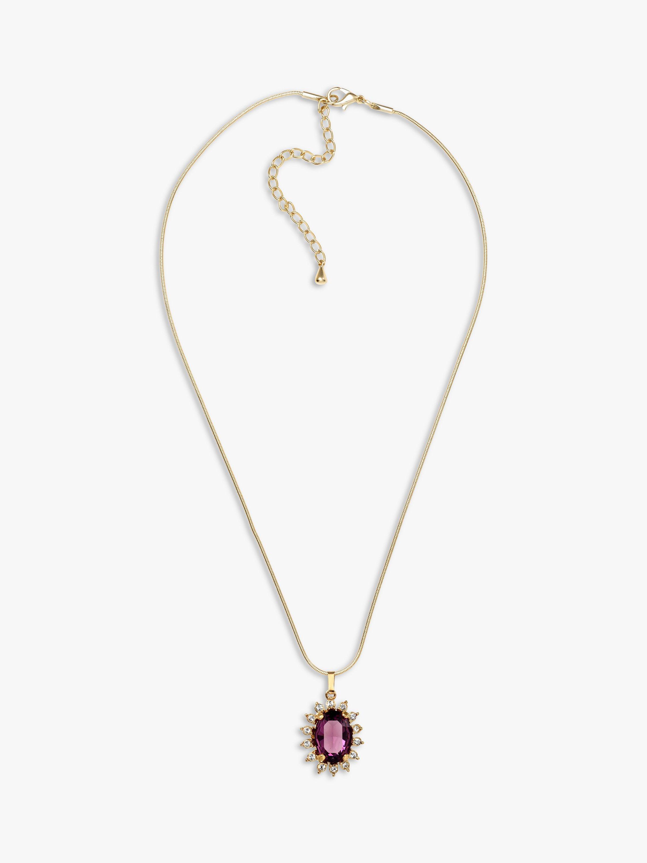 Product image 2 of 3, which shows Eclectica Pre-Loved 18ct Gold Plated Swarovski Crystal Radial Pendant Necklace, Gold/Amethyst