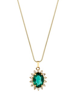 Eclectica Pre-Loved 18ct Gold Plated Swarovski Crystal Radial Pendant Necklace, Gold/Emerald