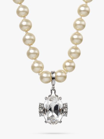Eclectica Pre-Loved Swarovski Crystal Faux Pearl Necklace, Dated Circa 1980s, Silver/Cream