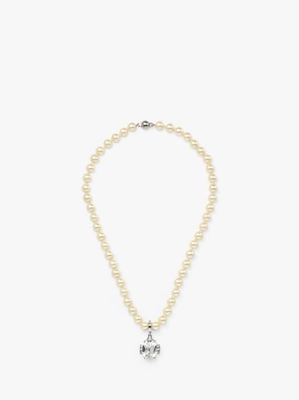 Eclectica Pre-Loved Swarovski Crystal Faux Pearl Necklace, Dated Circa 1980s - view 2, Silver/Cream