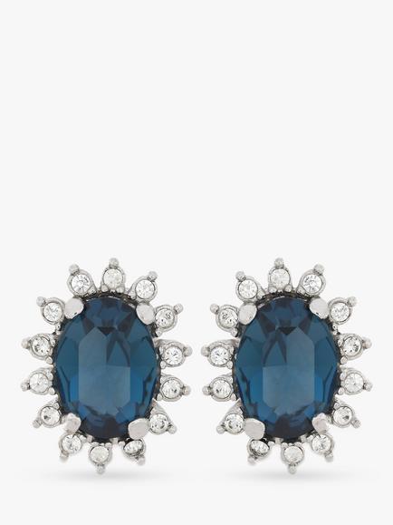 Eclectica Pre-Loved Swarovski Crystal Radial Clip-On Earrings, Dated Circa 1980s, Silver/Navy