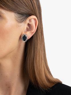 Eclectica Pre-Loved Swarovski Crystal Radial Clip-On Earrings, Dated Circa 1980s - view 2, Silver/Navy