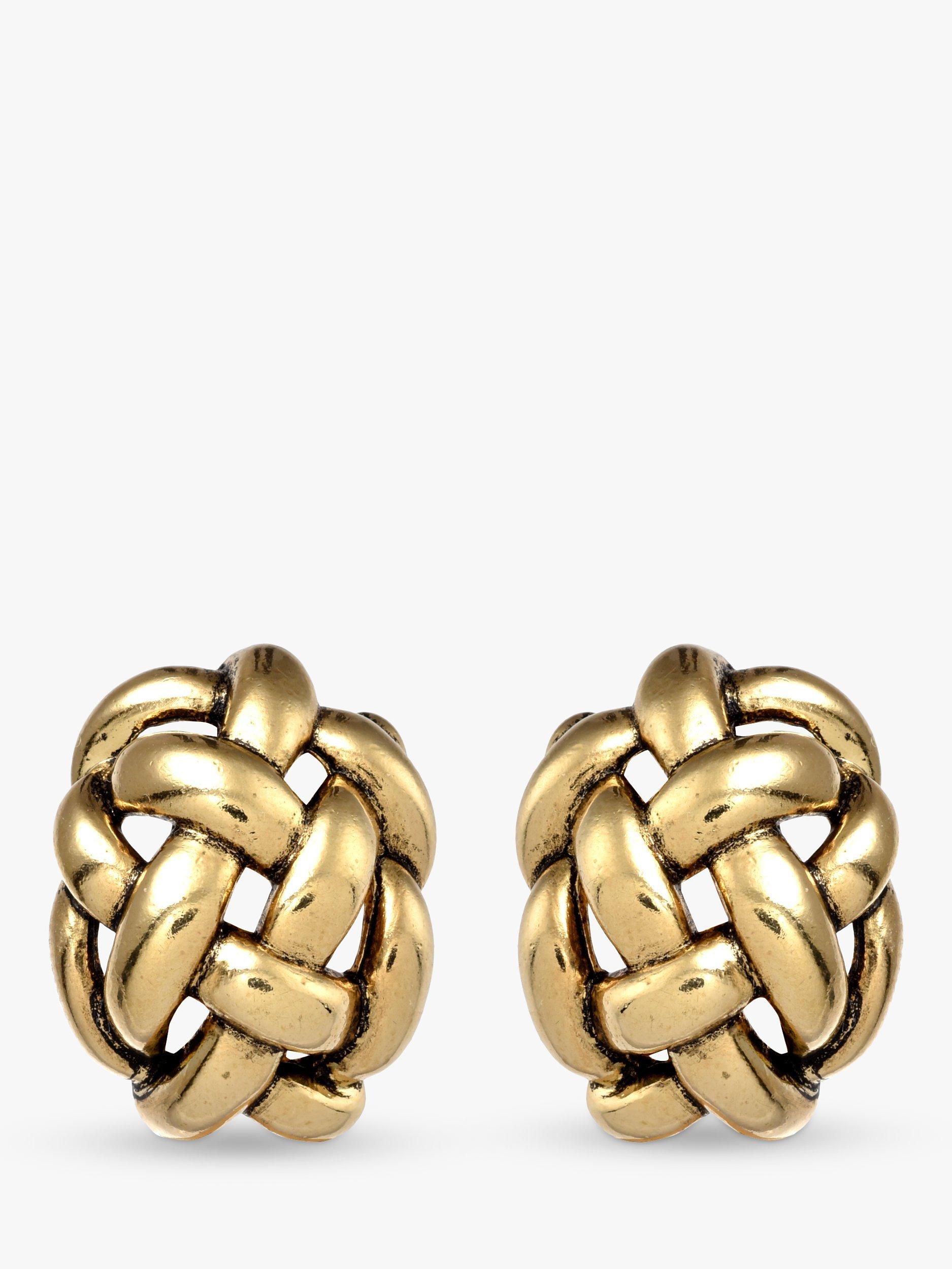 Product image 1 of 1, which shows Eclectica Pre-Loved 18ct Gold Plated Woven Oval Clip-On Earrings, Dated Circa 1980s
