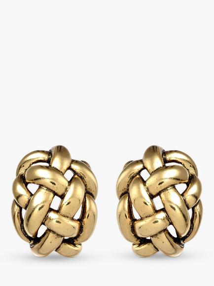 Eclectica Pre-Loved 18ct Gold Plated Woven Oval Clip-On Earrings, Dated Circa 1980s, Gold