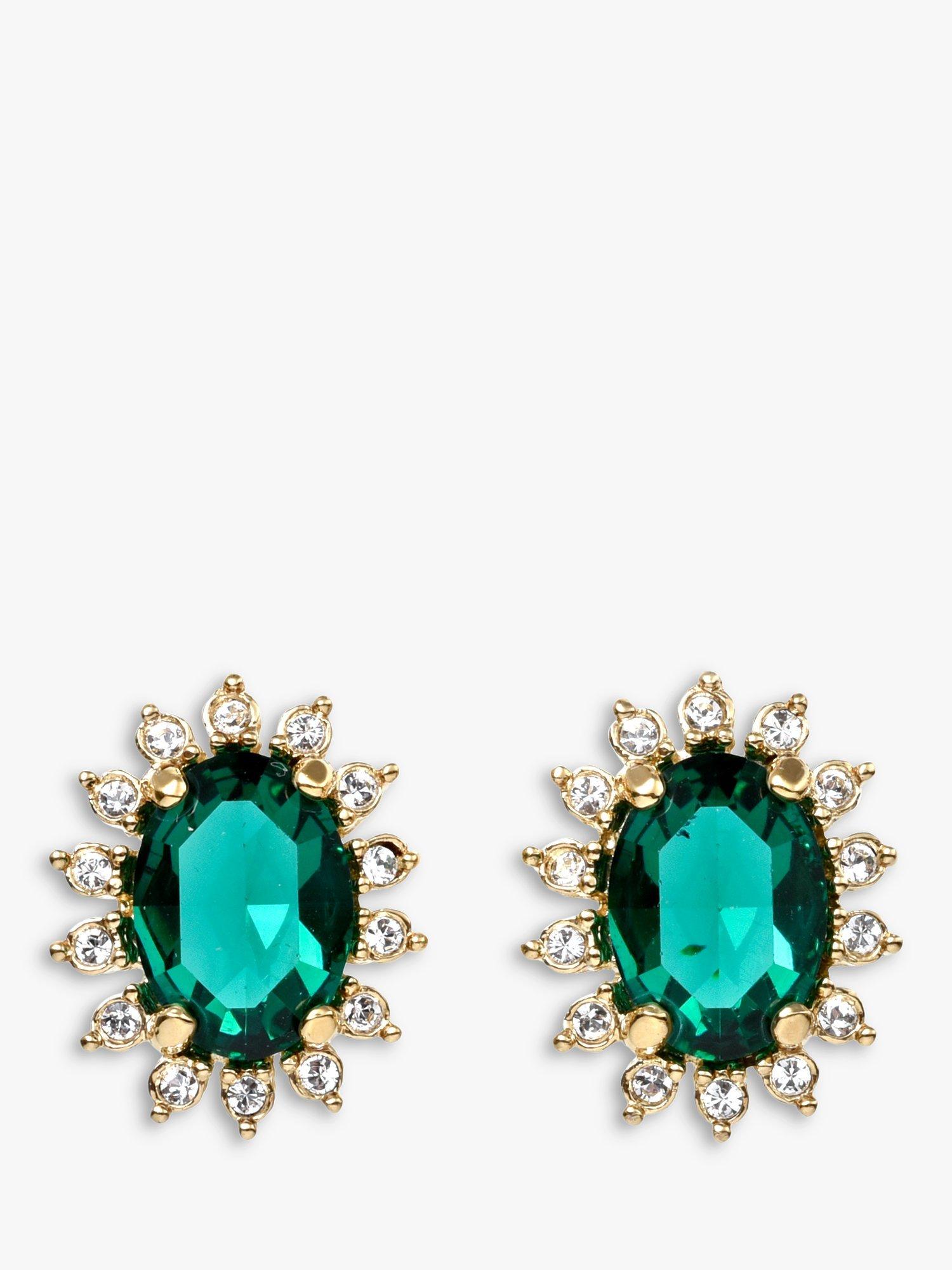 Product image 1 of 2, which shows Eclectica Pre-Loved Swarovski Crystal Radial Clip-On Earrings, Dated Circa 1980s, Gold/Emerald