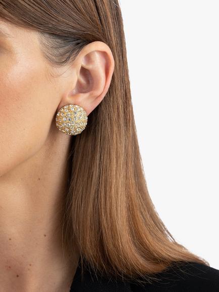 Eclectica Pre-Loved Dome Swarovski Crystal Clip-On Earrings, Dated Circa 1980s - view 2, Gold