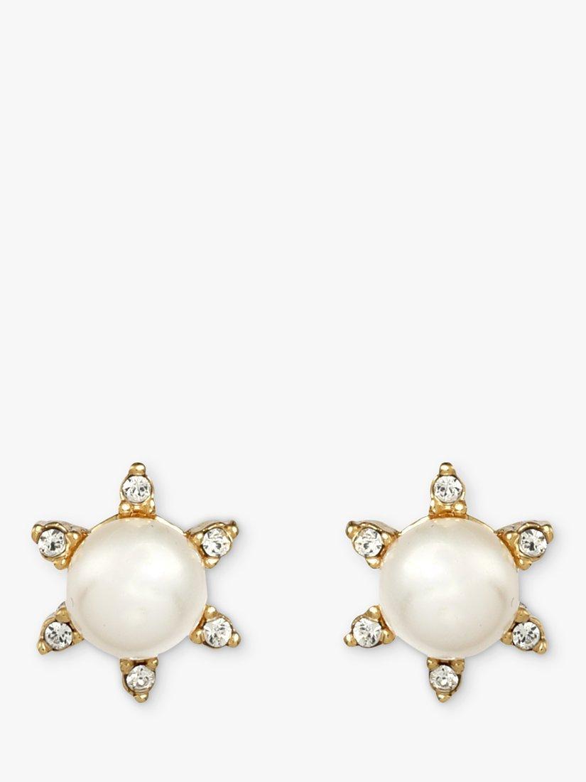 Product image 1 of 1, which shows Eclectica Pre-Loved Faux Pearl & Swarovski Crystal Sunburst Stud Earrings, Dated Circa 1980s