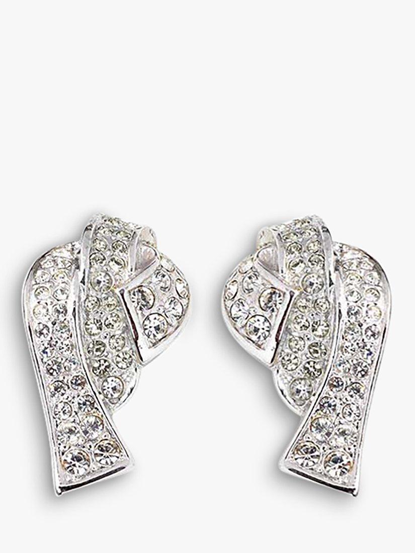 Product image 1 of 2, which shows Eclectica Pre-Loved Attwood & Sawyer Swarovski Crystal Flowing Ribbon Clip On Earrings, Dated Circa 1980s, Silver