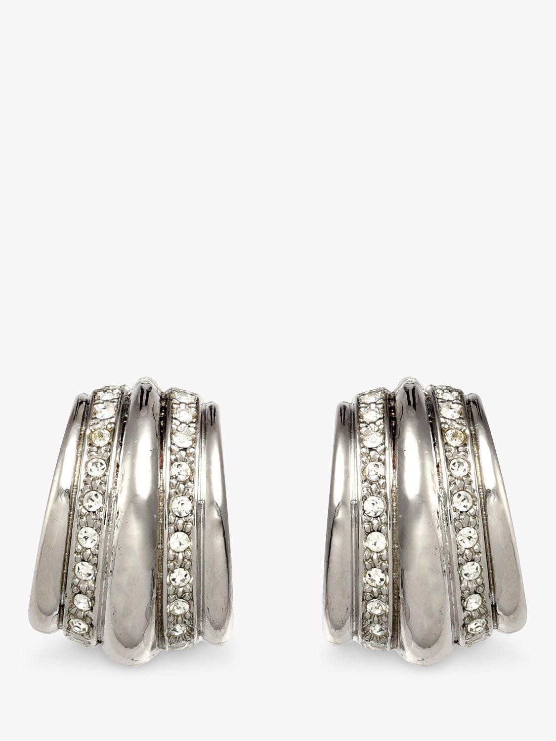 Product image 1 of 1, which shows Eclectica Pre-Loved Rhodium Plated Swarovski Crystal Demi Hoop Clip-On Earrings, Dated Circa 1980s