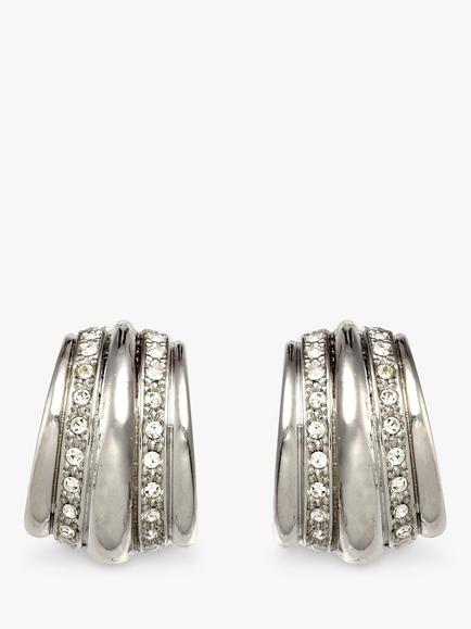 Eclectica Pre-Loved Rhodium Plated Swarovski Crystal Demi Hoop Clip-On Earrings, Dated Circa 1980s, Silver