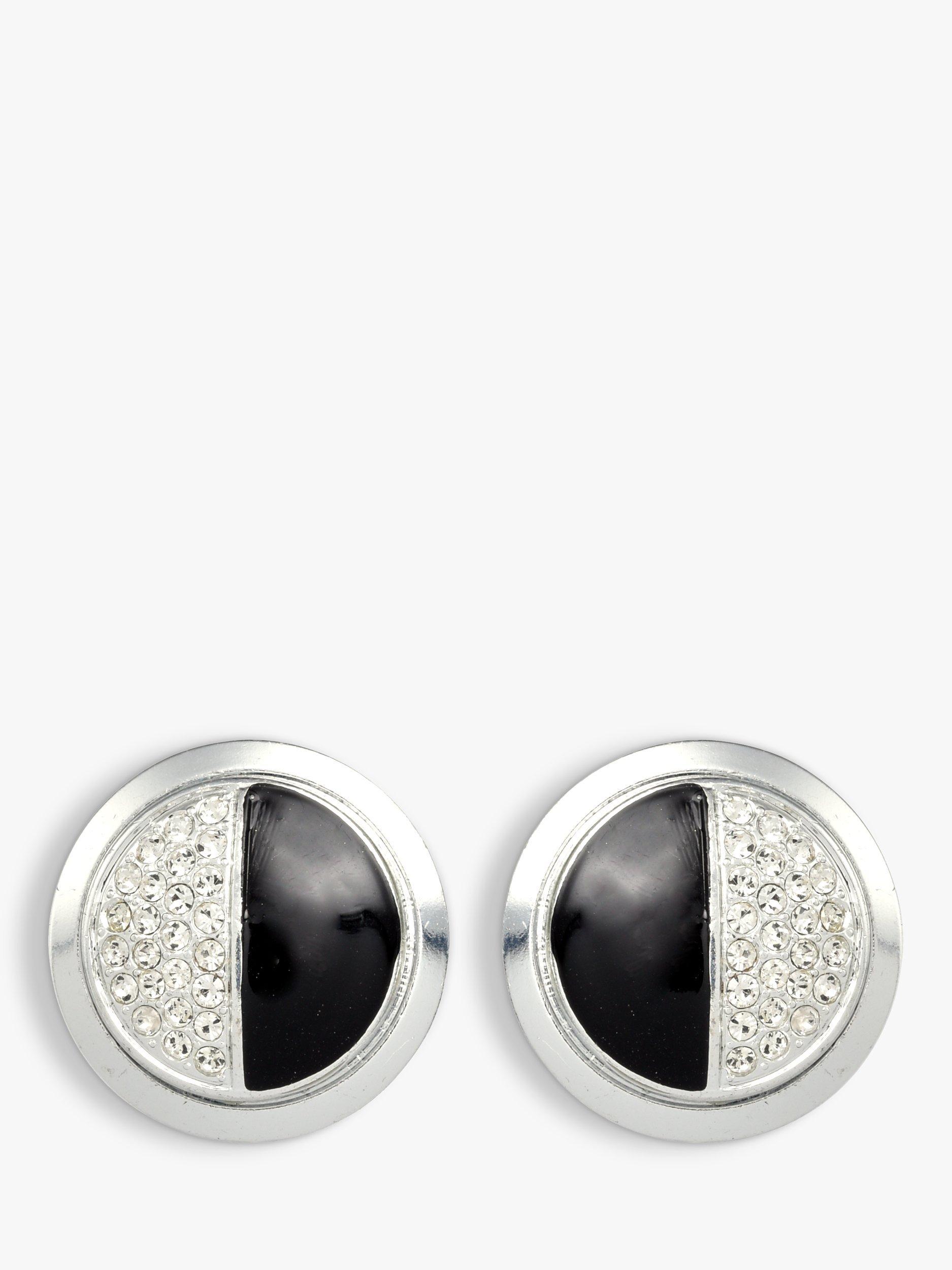 Product image 1 of 1, which shows Eclectica Pre-Loved Enamel & Swarovski Crystal Half and Half Clip-On Earrings, Dated Circa 1980s