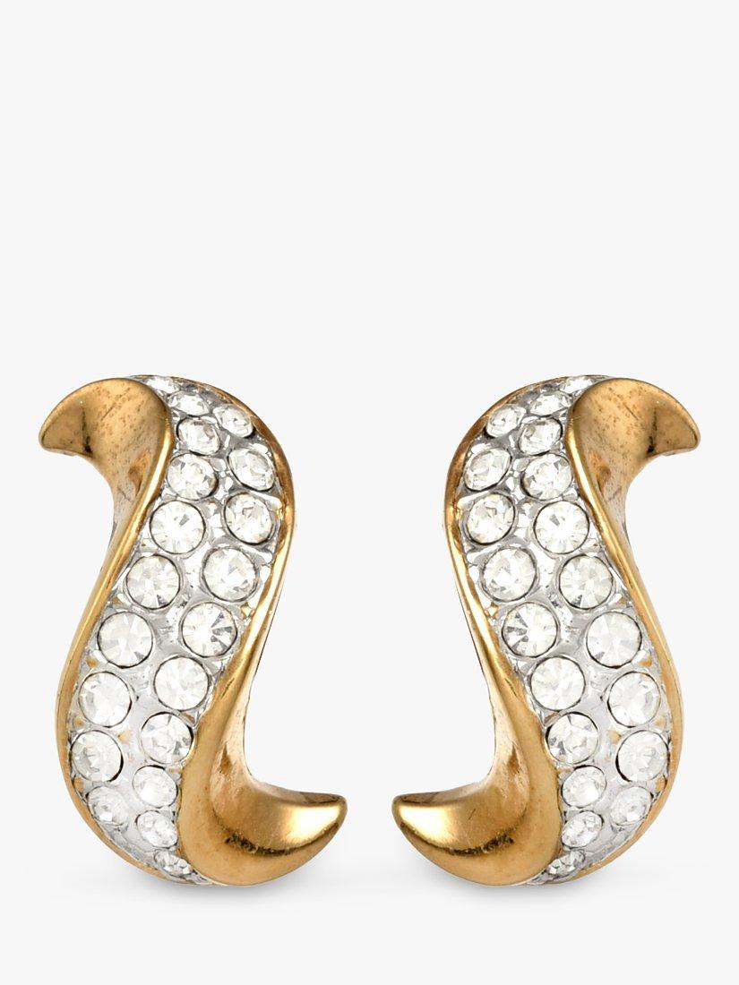 Product image 1 of 1, which shows Eclectica Pre-Loved Attwood & Sawyer 22ct Gold Plated Swarovski Crystal Swirl Clip-On Earrings, Dated Circa 1980s