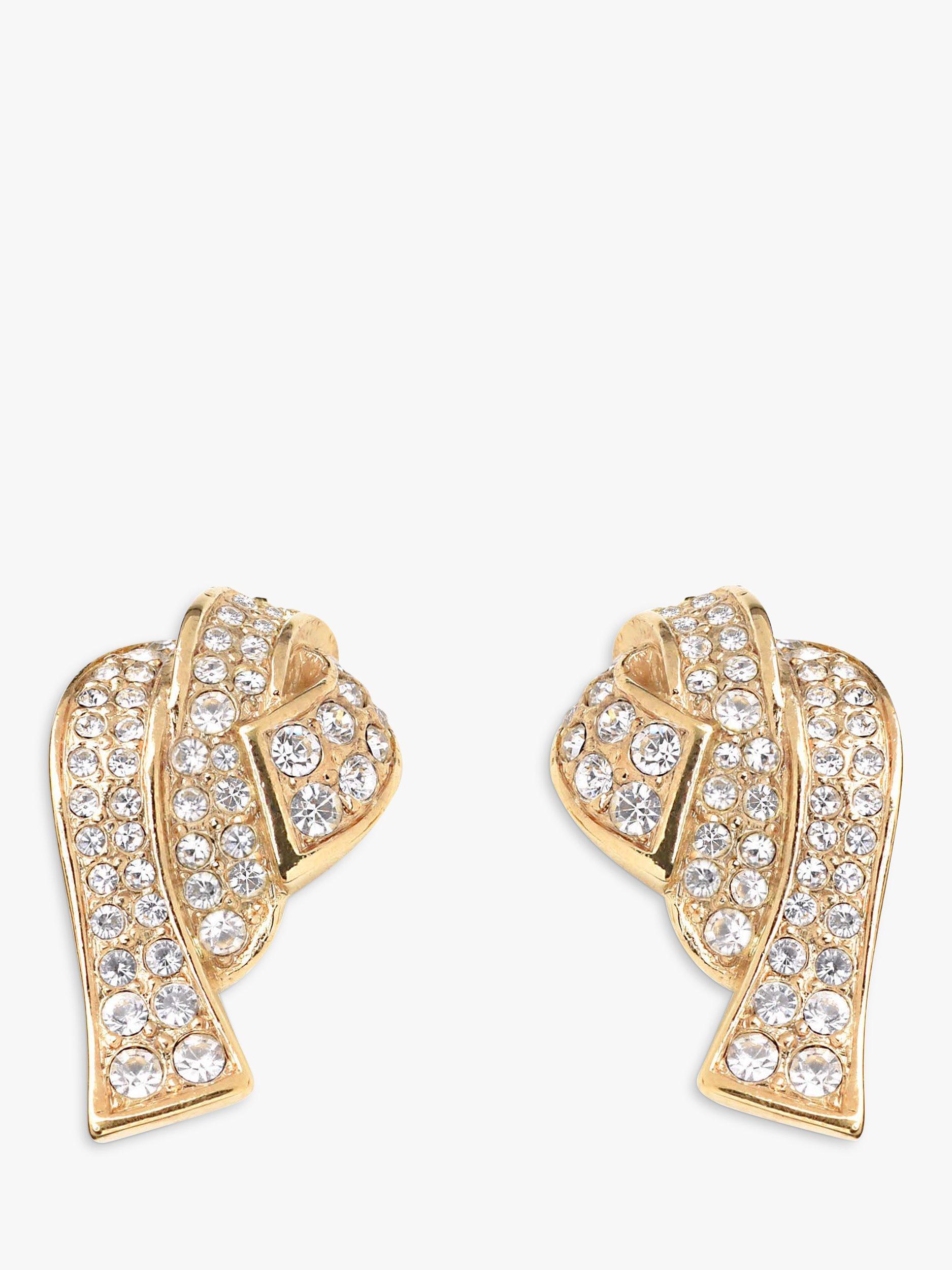 Product image 1 of 1, which shows Eclectica Pre-Loved Attwood & Sawyer Swarovski Crystal Flowing Ribbon Clip On Earrings, Dated Circa 1980s, Gold