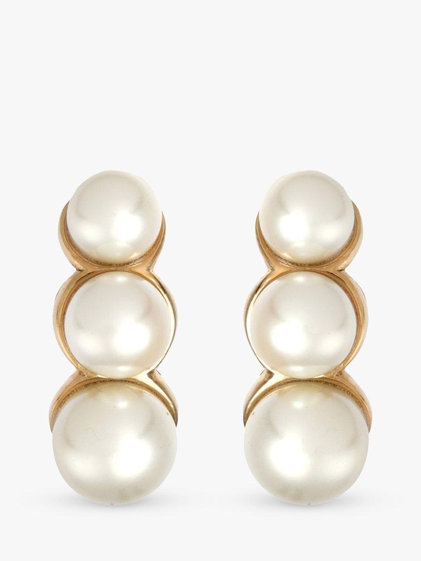 Product image 1 of 2, which shows Eclectica Pre-Loved 18ct Gold Plated Faux Pearl Demi Hoop Clip-On Earrings, Dated Circa 1980s