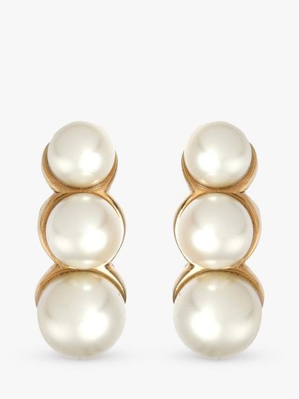 Eclectica Pre-Loved 18ct Gold Plated Faux Pearl Demi Hoop Clip-On Earrings, Dated Circa 1980s, Goldccream