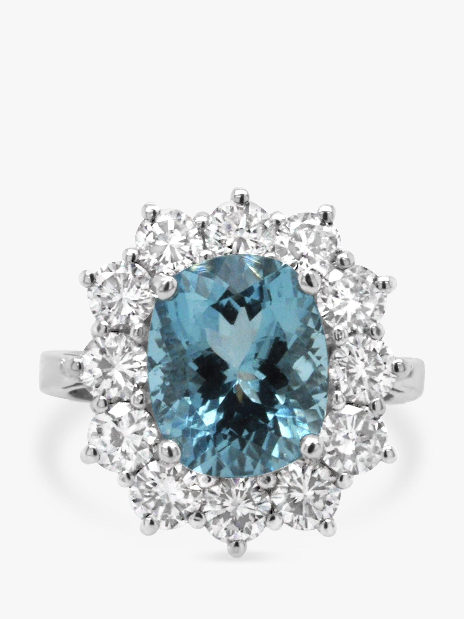 Product image 1 of 6, which shows Milton & Humble Jewellery Pre-Loved 18ct White Gold Aquamarine & Diamond Cluster Ring