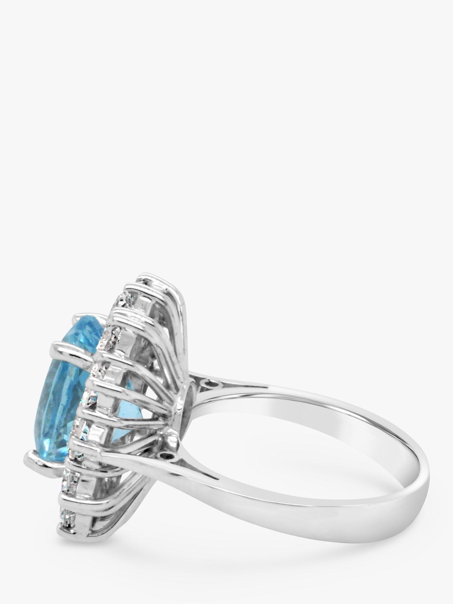 Product image 2 of 6, which shows Milton & Humble Jewellery Pre-Loved 18ct White Gold Aquamarine & Diamond Cluster Ring