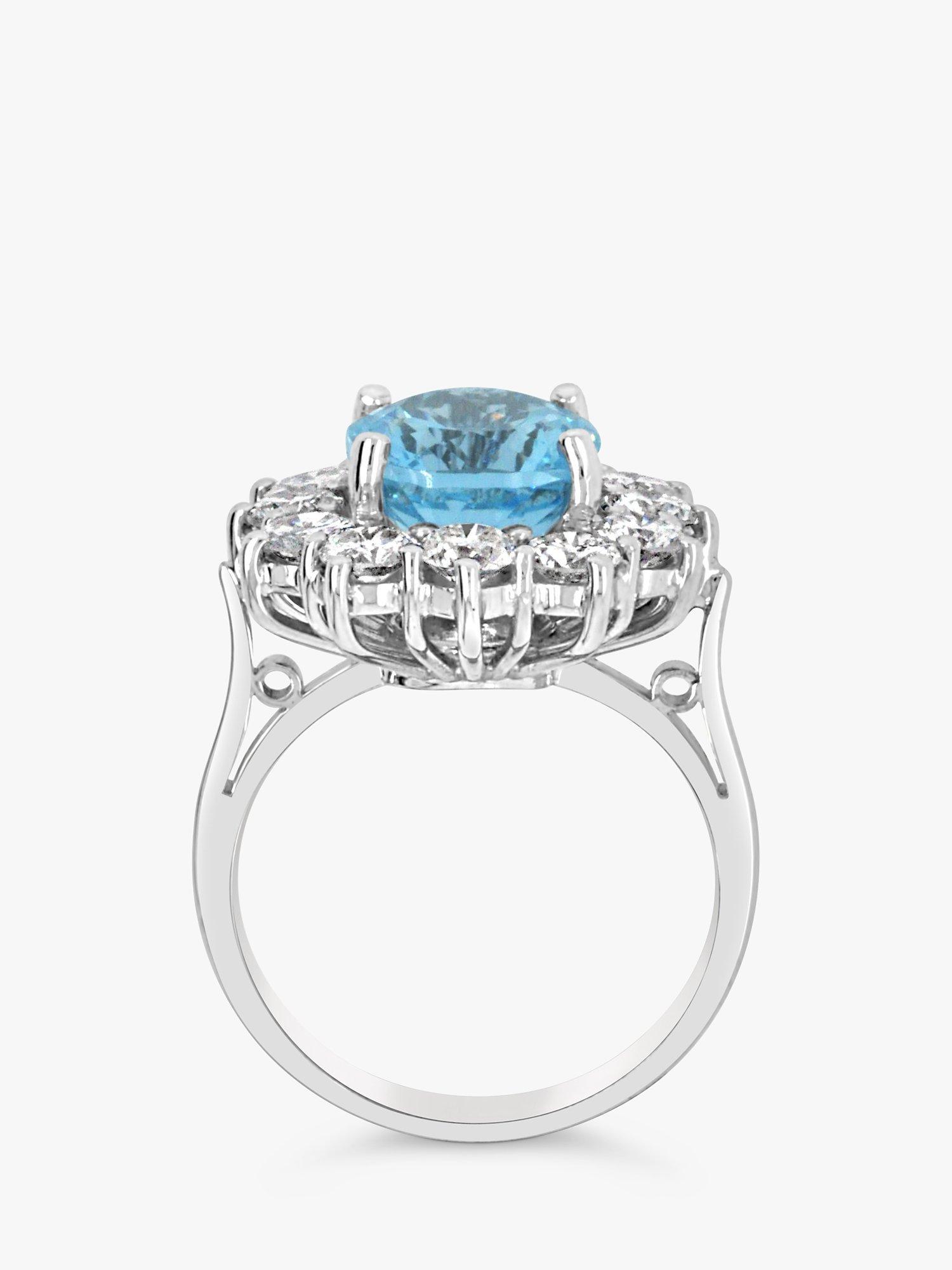 Product image 3 of 6, which shows Milton & Humble Jewellery Pre-Loved 18ct White Gold Aquamarine & Diamond Cluster Ring