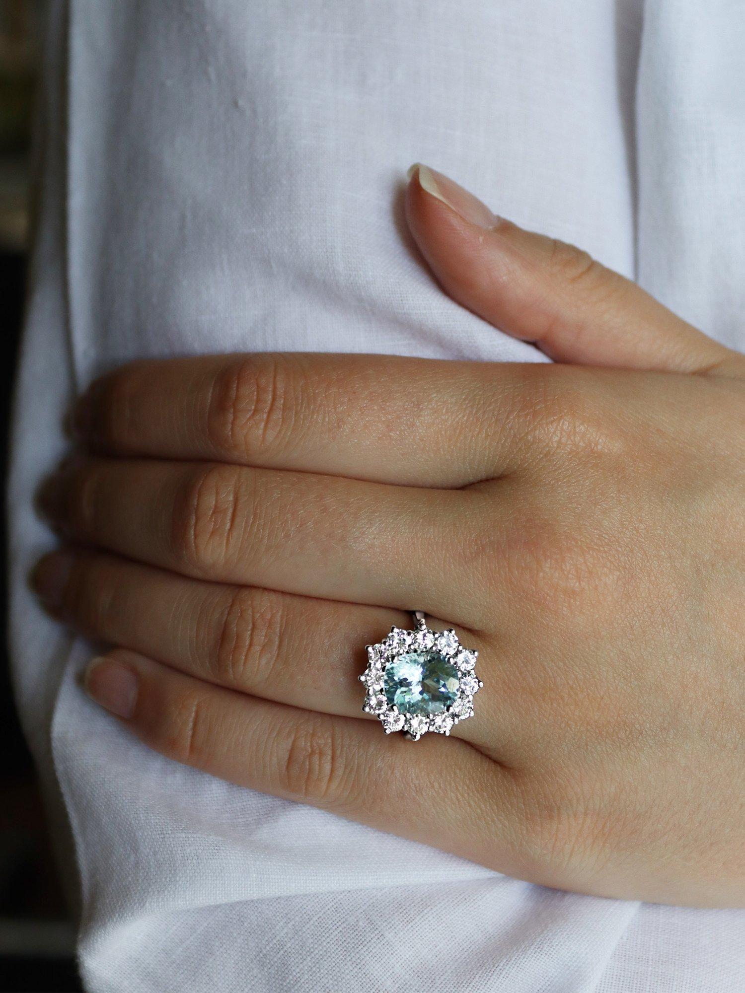 Product image 5 of 6, which shows Milton & Humble Jewellery Pre-Loved 18ct White Gold Aquamarine & Diamond Cluster Ring