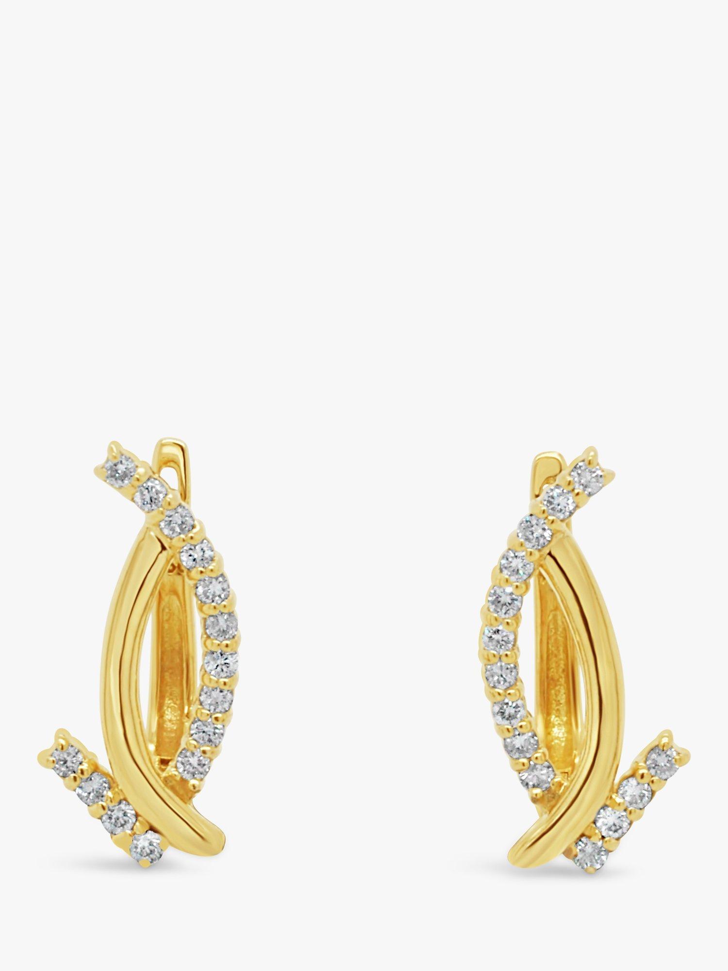Product image 1 of 3, which shows Milton & Humble Jewellery Pre-Loved 18ct Yellow Gold Diamond Curved Bars Earrings