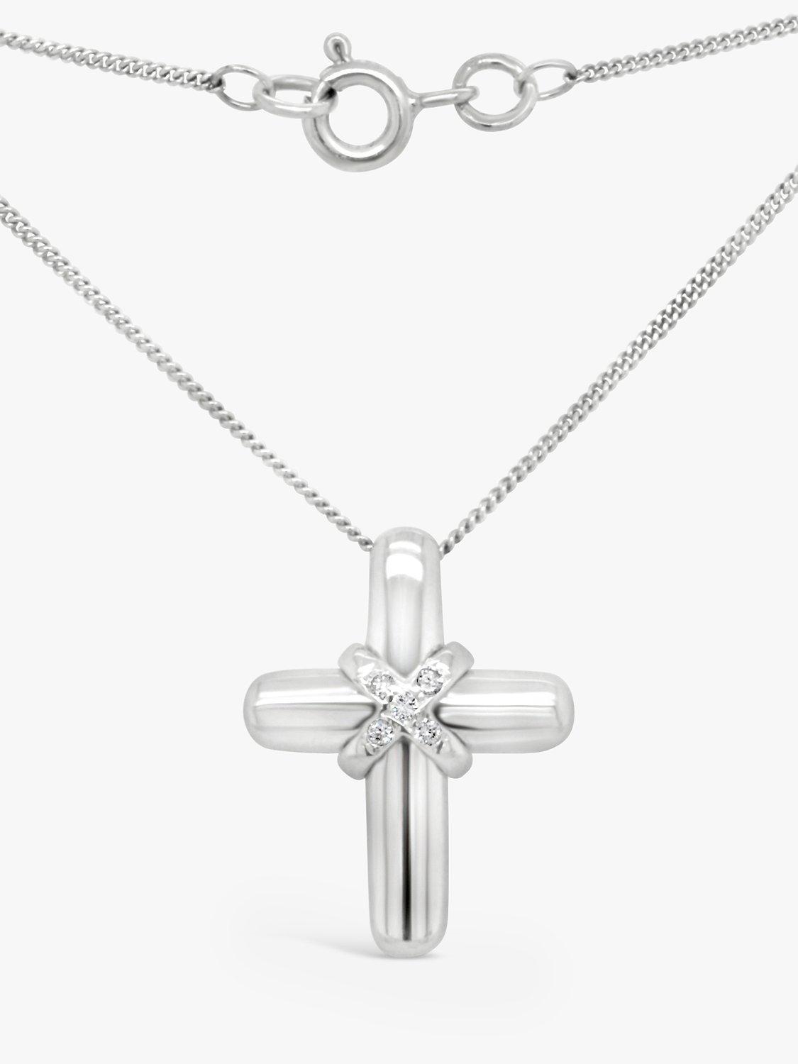 Product image 1 of 3, which shows Milton & Humble Jewellery Pre-Loved 18ct White Gold Diamond Cross Pendant Necklace